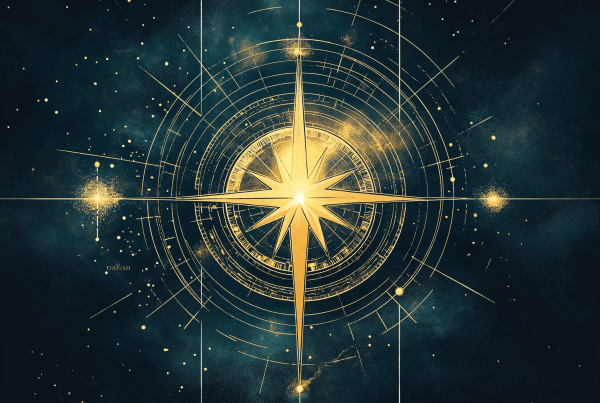 Image of a compass rose in the night sky