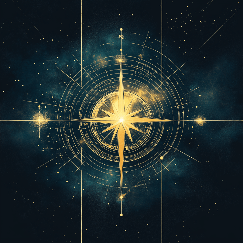 Image of a compass rose in the night sky