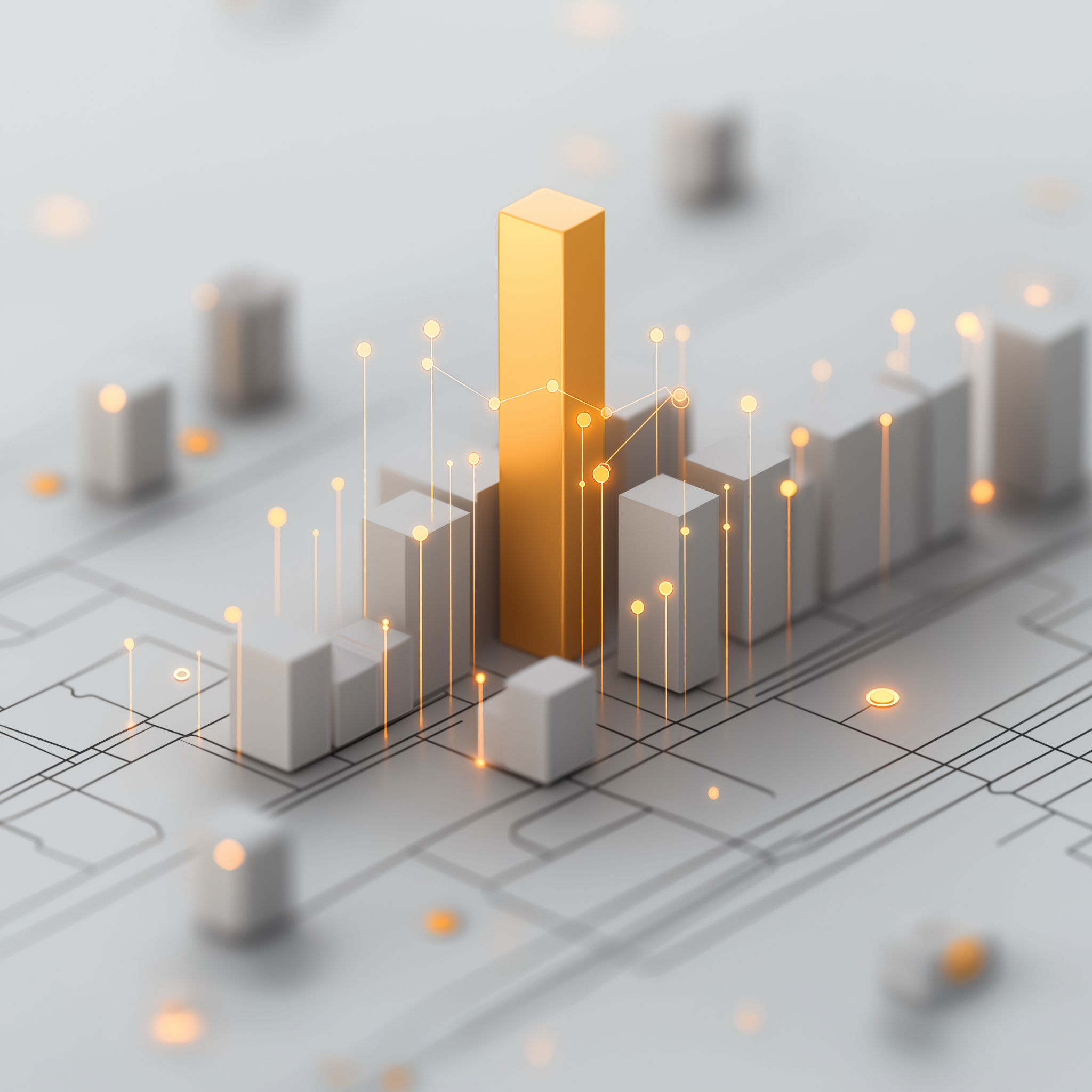 Data Visualization of a gold bar standing out amongst other grey ones